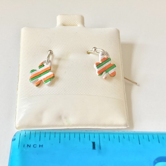 Irish Flag Shamrock Earrings Enamel Green Orange St Patricks Day Celtic Clover - Picture 7 of 7